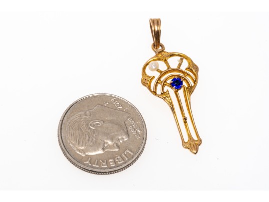 Vintage 10K Sapphire Set Drop Pendant