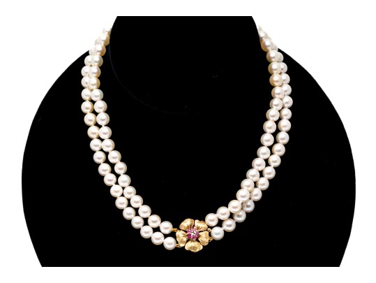 14K Double Stranded Pearl Necklace