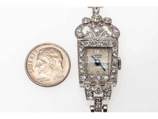 Geneva 14K, Platinum And Diamond Set Mechaincal Watch