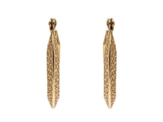 14K Elongated Diamond Cut Hoop Earrings