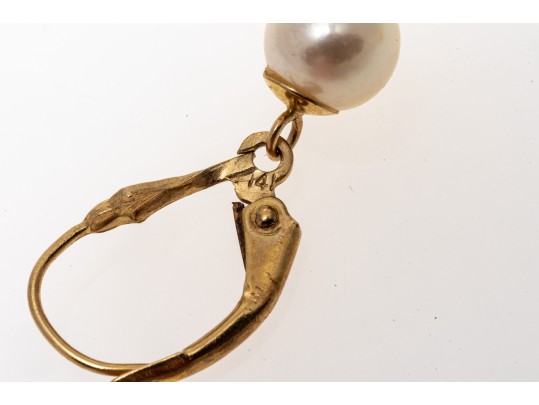 Classy 14K And Suspended Pearl Earrings