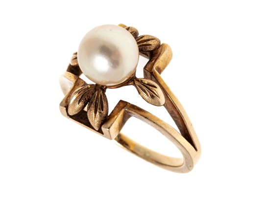 14K Single Pearl Open Form Ring, Size 7