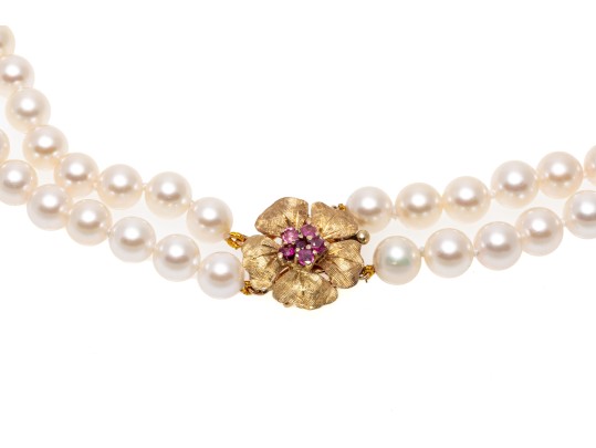 14K Double Stranded Pearl Necklace