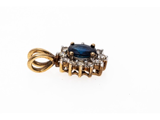 10K Sapphire And Diamond Halo Pendant