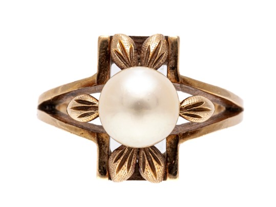 14K Single Pearl Open Form Ring, Size 7