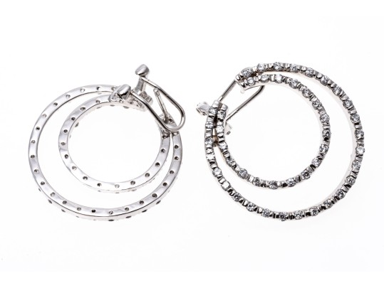 Sterling Silver Striking Open Crescent Moon CZ Button Earrings