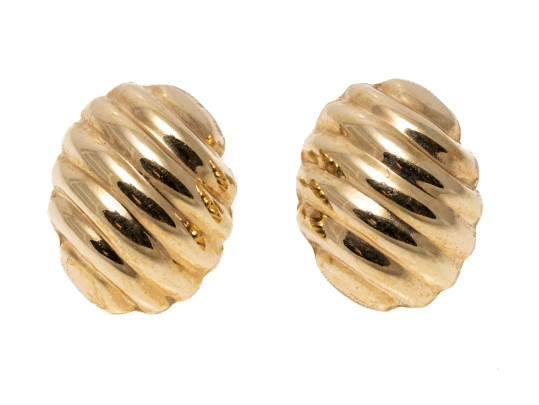 14K Ribbed And Polished Puff Earrings