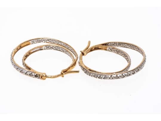 Shimmering 14K Double Style Hoop Earrings