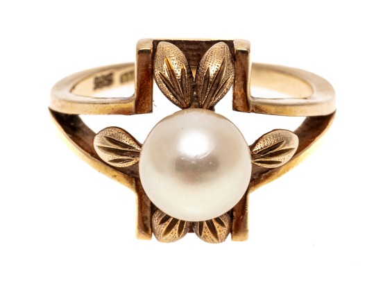 14K Single Pearl Open Form Ring, Size 7