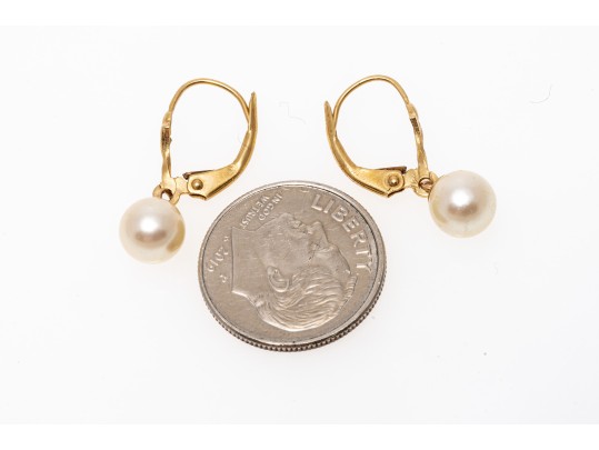 Classy 14K And Suspended Pearl Earrings
