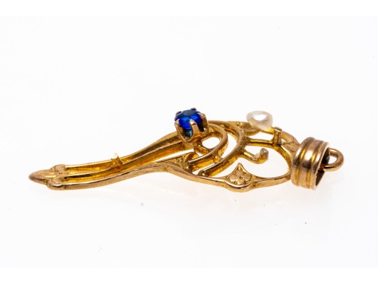Vintage 10K Sapphire Set Drop Pendant