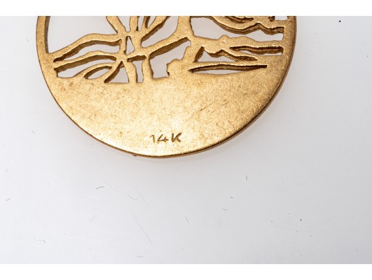 14k Yellow Gold Interesting Round Open Tree Motif Pendant
