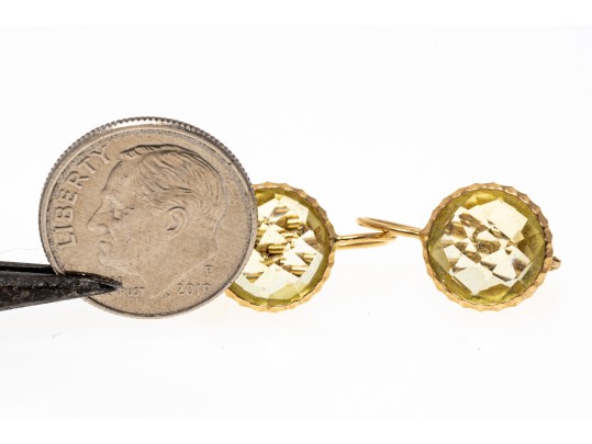 14k Yellow Gold Lovely Round Checkerboard Yellow Citrine Earrings, App. 4.26 TCW