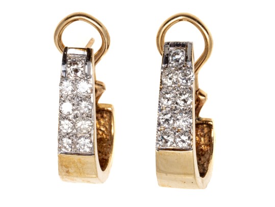 14K And Dazzling Diamond Elongated Hoop Earrings