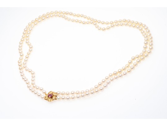 14K Double Stranded Pearl Necklace