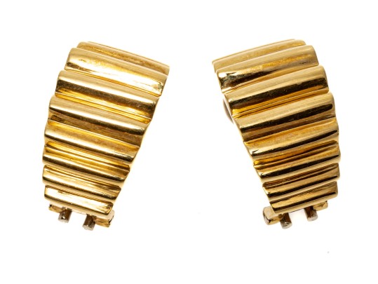 18k Yellow Gold Striking Chunky Horizontal Ribbed Half Hoop Earrings