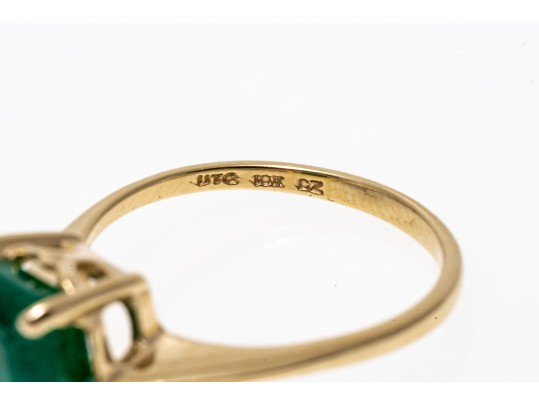 Charming 10K And Single Emerald Ring, Size 8