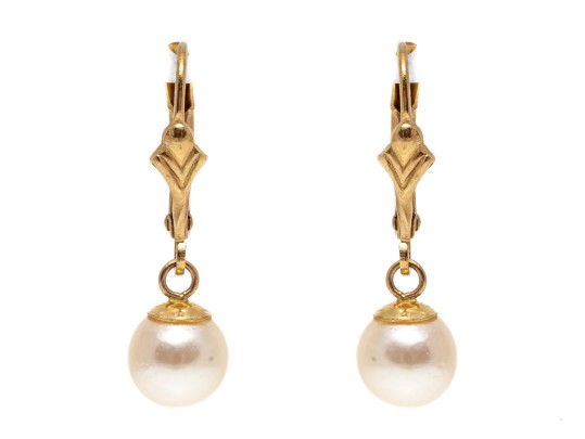 Classy 14K And Suspended Pearl Earrings