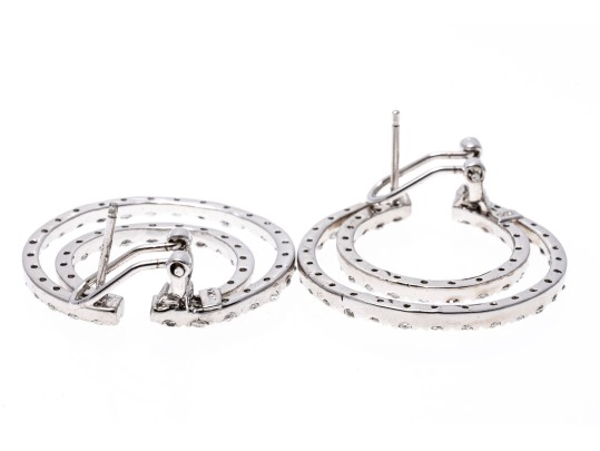 Sterling Silver Striking Open Crescent Moon CZ Button Earrings