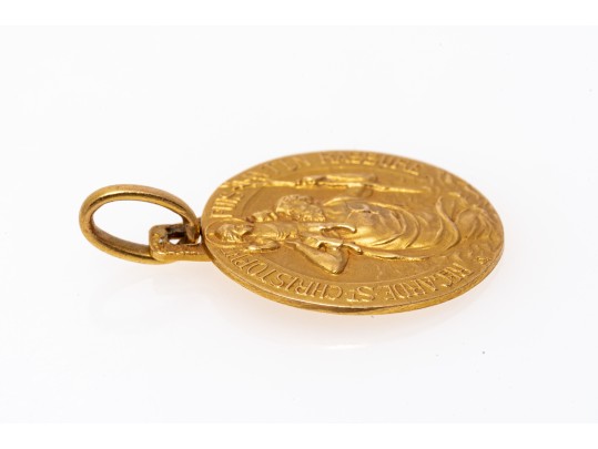18k Yellow Gold Handsome St. Christopher Medal