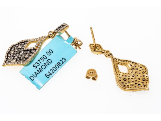 Dazzling 14K And Brown Diamond Pendant Earrings