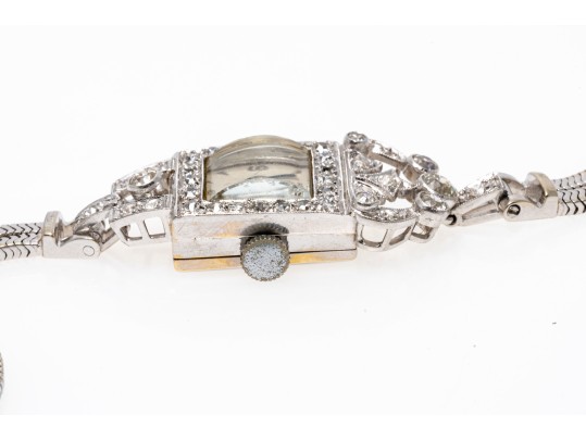 Geneva 14K, Platinum And Diamond Set Mechaincal Watch
