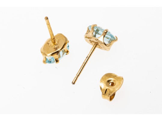 Sterling Vermeil Light Blue Zircon Stud Earrings