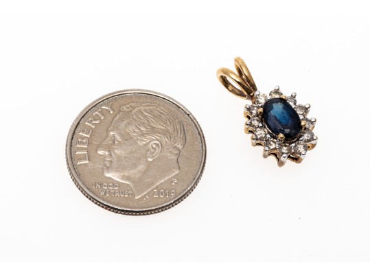 10K Sapphire And Diamond Halo Pendant