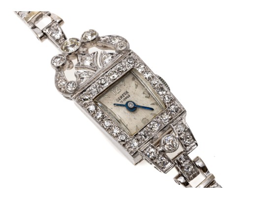 Geneva 14K, Platinum And Diamond Set Mechaincal Watch
