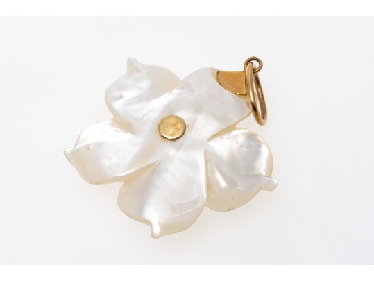 14k Yellow Gold, Mother-of-pearl And Blue Topaz Cluster Flower Pendant