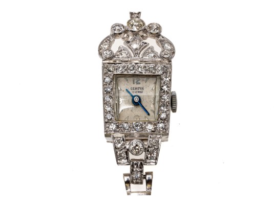 Geneva 14K, Platinum And Diamond Set Mechaincal Watch