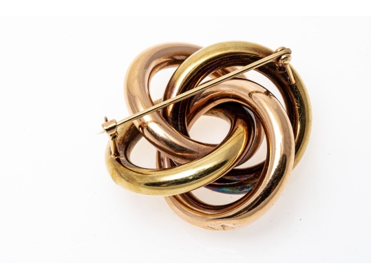 Fantastic 14K Yellow And Rose Gold Knot Style Brooch