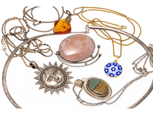 Collection Of Five Various Sterling Pendant Necklaces