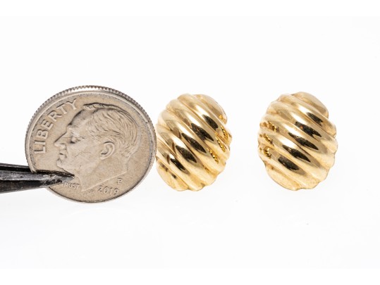 14K Ribbed And Polished Puff Earrings