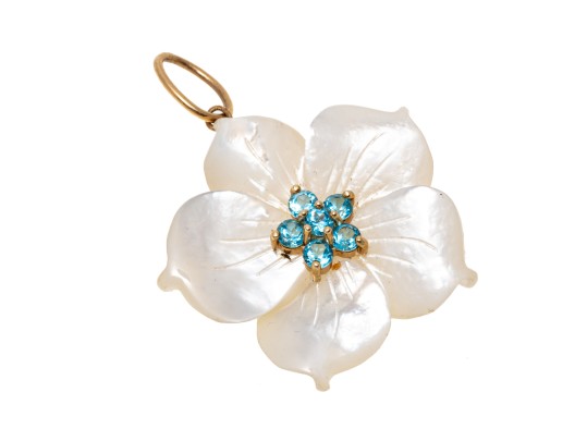 14k Yellow Gold, Mother-of-pearl And Blue Topaz Cluster Flower Pendant