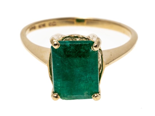 Charming 10K And Single Emerald Ring, Size 8