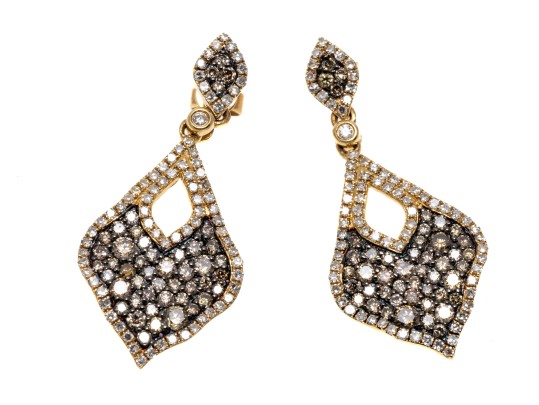Dazzling 14K And Brown Diamond Pendant Earrings