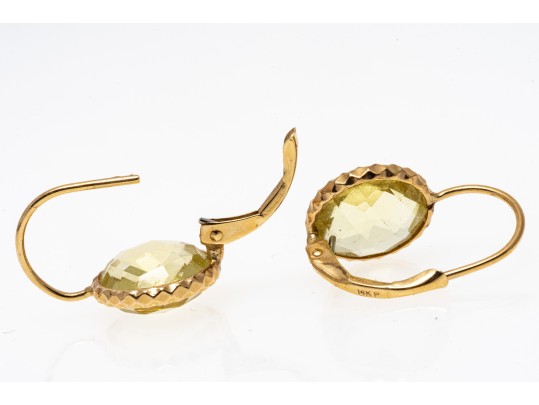14k Yellow Gold Lovely Round Checkerboard Yellow Citrine Earrings, App. 4.26 TCW