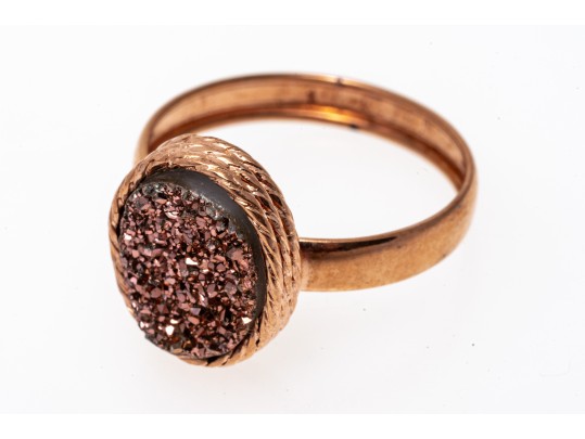 Chic Milor 18K Rose Gold Druzy Ring, Size 7