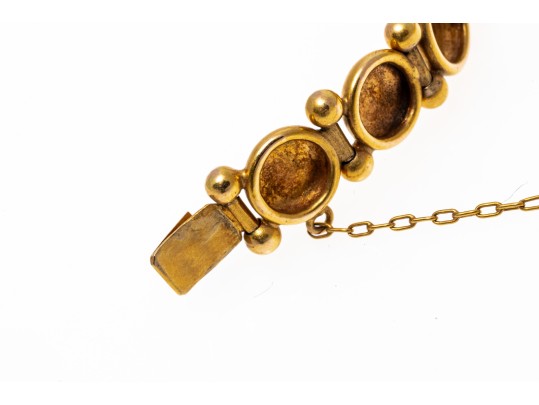 14k Yellow Gold Pretty Flower And Circle Link Bracelet