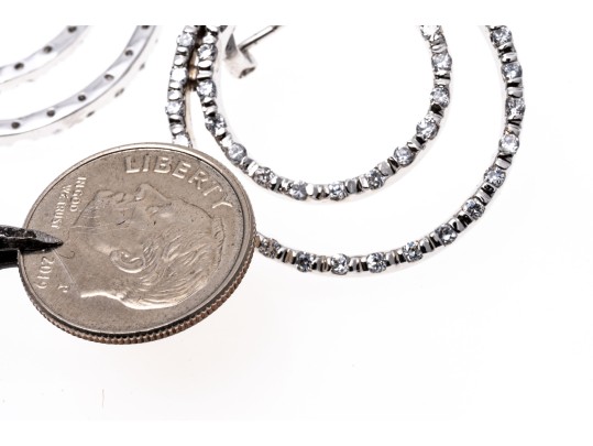 Sterling Silver Striking Open Crescent Moon CZ Button Earrings