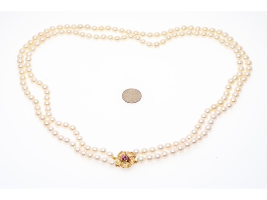 14K Double Stranded Pearl Necklace