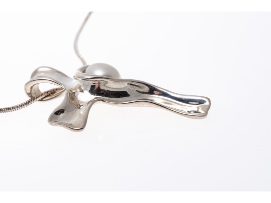 Sterling Silver Freeform Cultured Freshwater Pearl Pendant Necklace