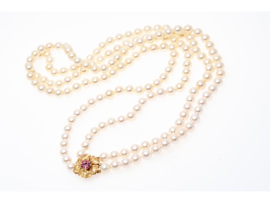 14K Double Stranded Pearl Necklace