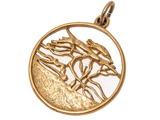 14k Yellow Gold Interesting Round Open Tree Motif Pendant