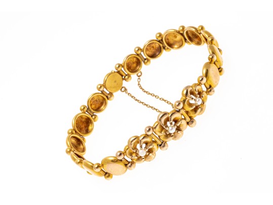 14k Yellow Gold Pretty Flower And Circle Link Bracelet