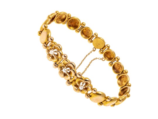 14k Yellow Gold Pretty Flower And Circle Link Bracelet