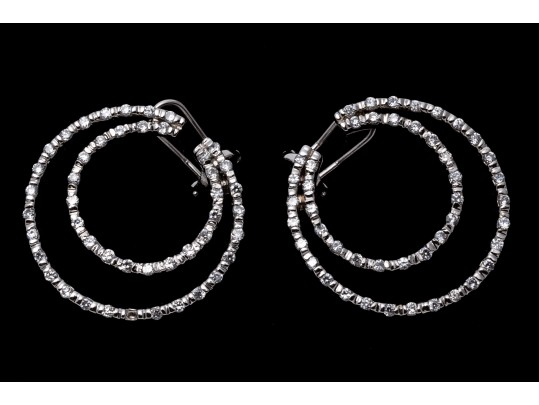Sterling Silver Striking Open Crescent Moon CZ Button Earrings