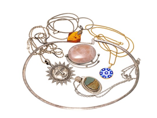 Collection Of Five Various Sterling Pendant Necklaces