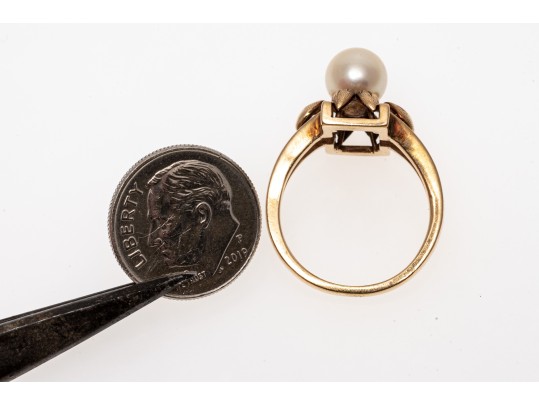14K Single Pearl Open Form Ring, Size 7